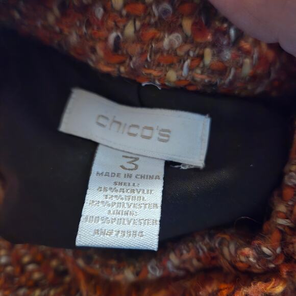 Chicos jacket womens size xl 3 orange red tweed falled for fall saraih fringe - Picture 3 of 8